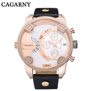CAGARNY Large Face Wrist Watch w/ Leather Band